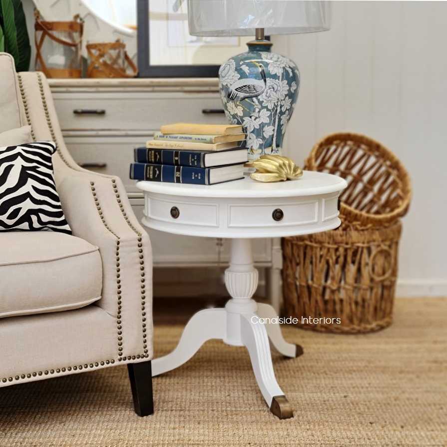 distressed white side table