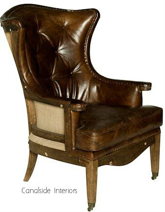 Deconstructed Aged Leather Wingback Armchair