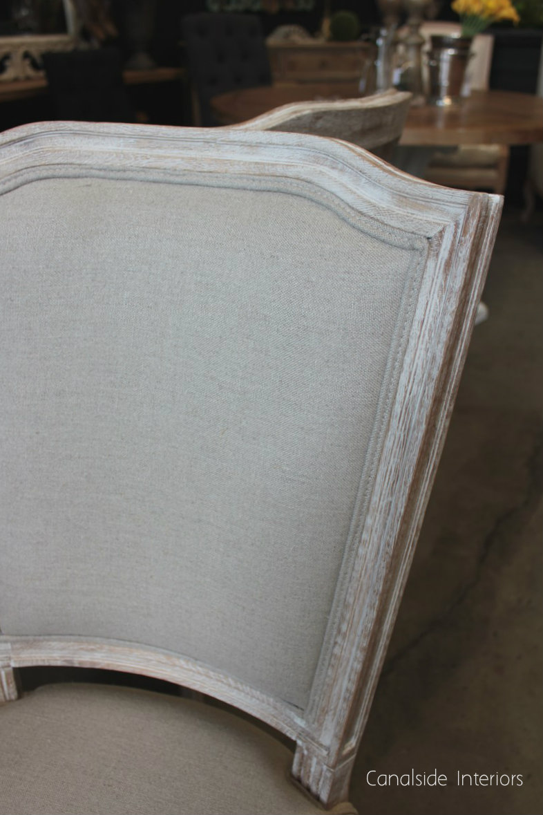 Stark Dining Chair Whitewash with cream upholstery