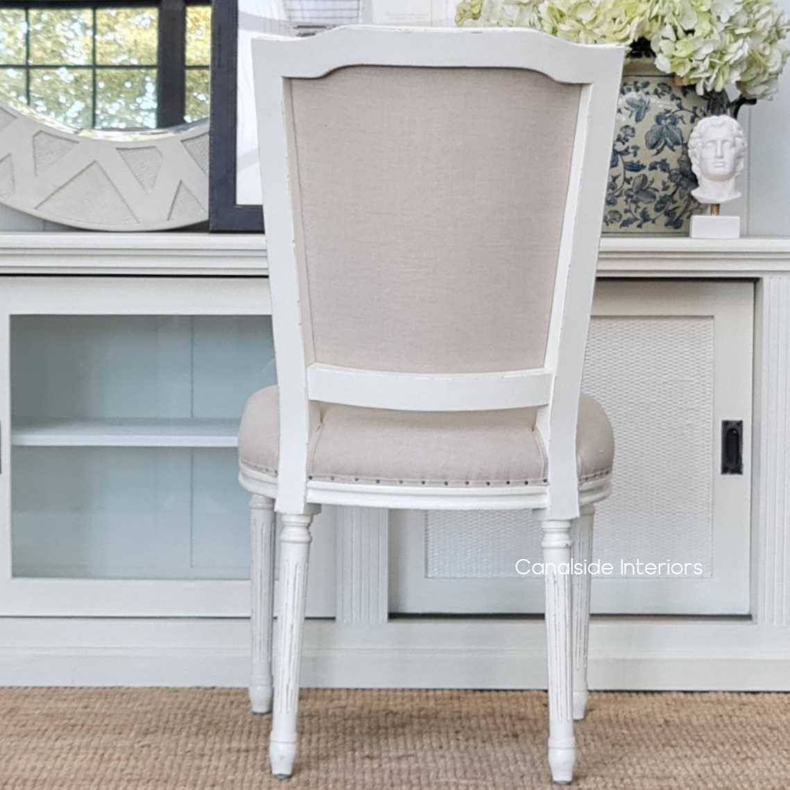 Stark Dining Chair Distressed White with cream upholstery  FRENCH  FURNITURE, CHAIRS, HAMPTONS Style, PLANTATION Style, CHAIRS Dining