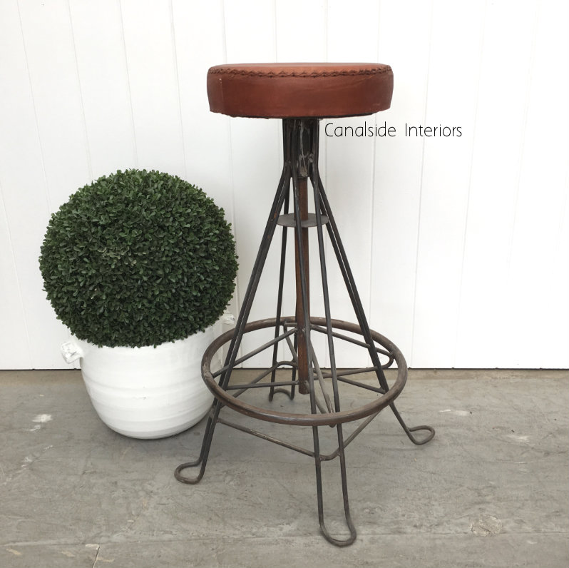 Torque Industrial Stool Rust With Leather Seat Canalside Interiors