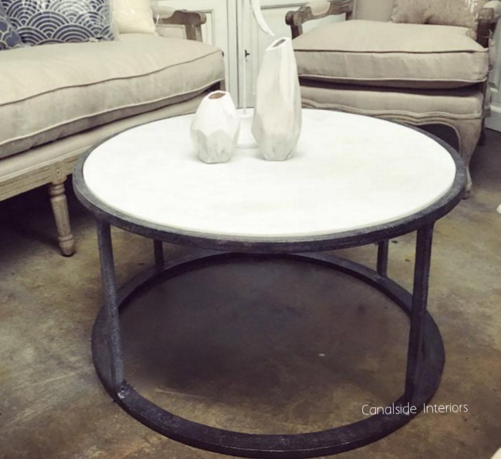 Marble Top Round Coffee Table With Distressed Base Sold Out
