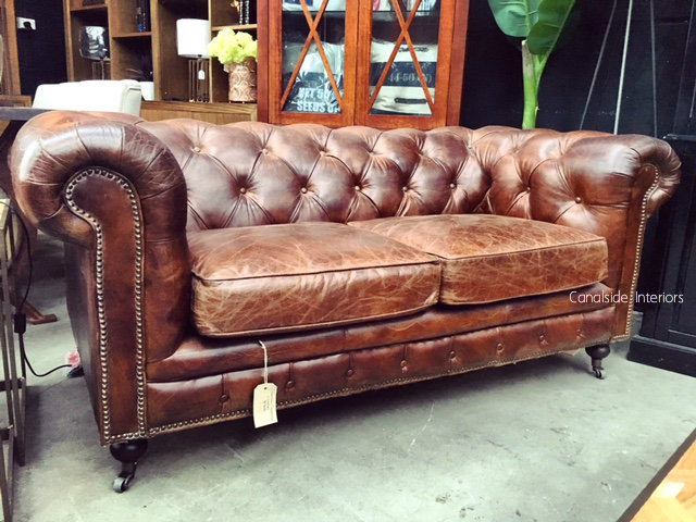 Lincoln Aged Leather Chesterfield 2 Seater Canalside Interiors