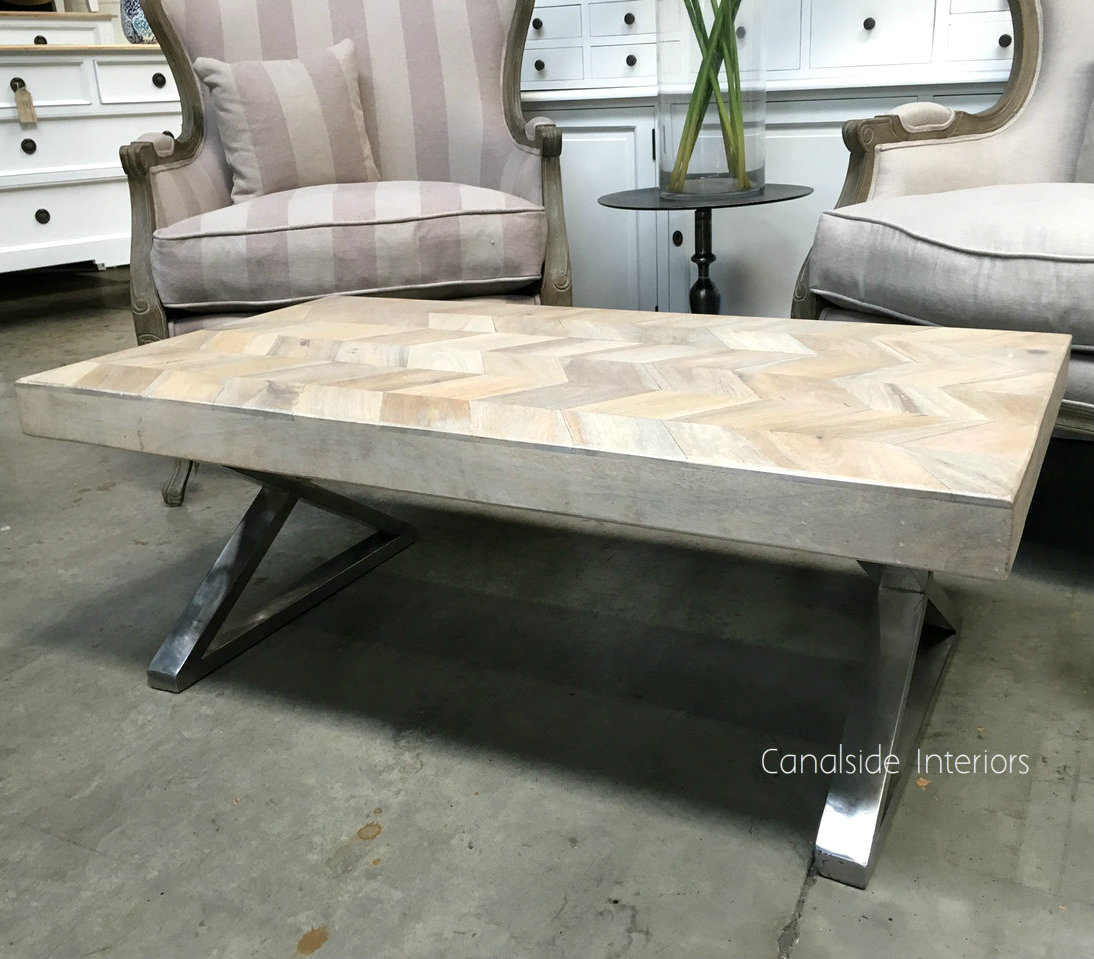 Chevron Parquetry Top Coffee Table Whitewash Canalside Interiors