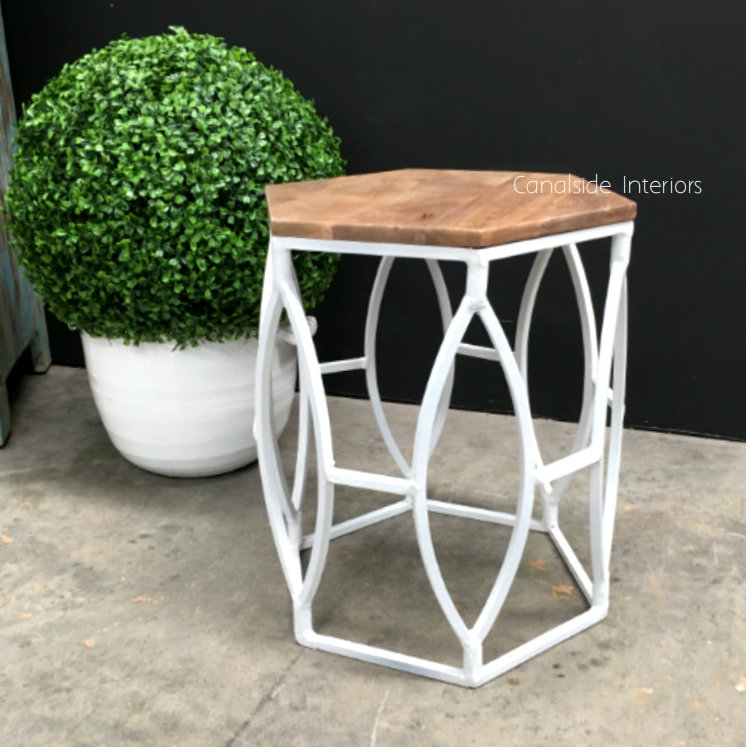 Braxton Side Table Stool Distressed White Canalside Interiors