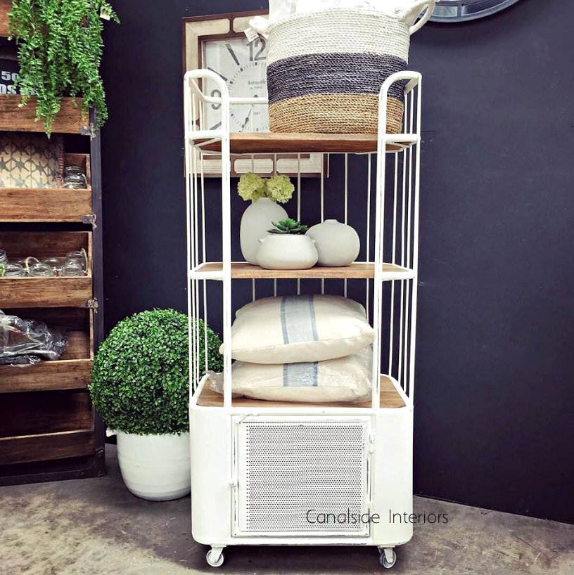 Caged Submarine Midi Industrial Cupboard Bookshelf White Canalside