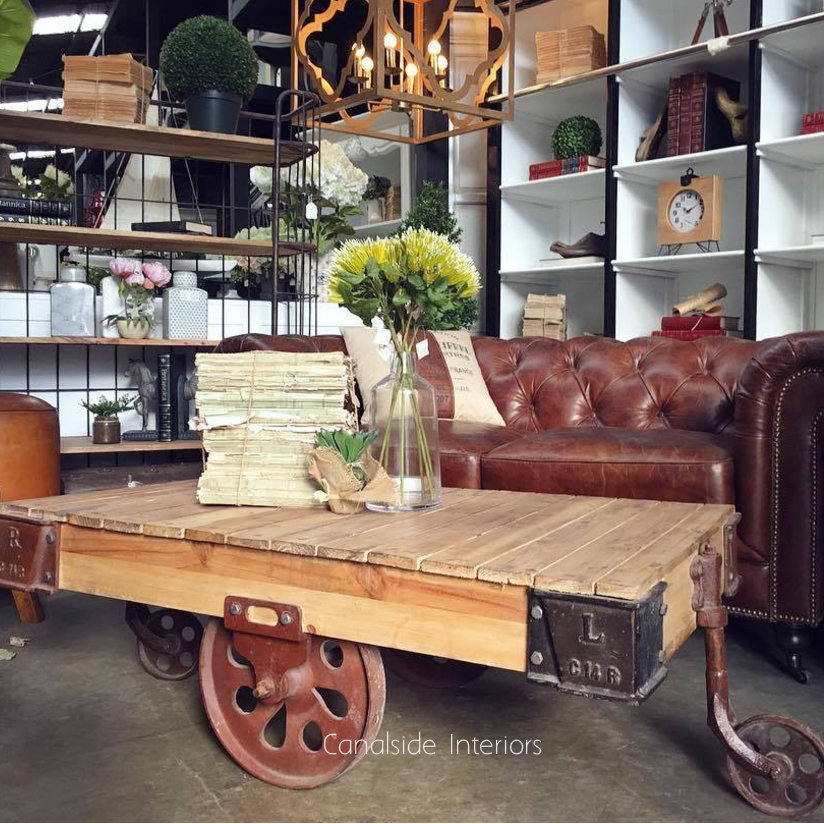 Cartage Industrial Coffee Table on Castors Rust  INDUSTRIAL RUSTIC Style, CAFE FURNITURE, TABLES, TABLES Coffee Tables, LIVING Room, LIVING Coffee & Side Tables, CAFE FURNITURE Table Tops & Tables