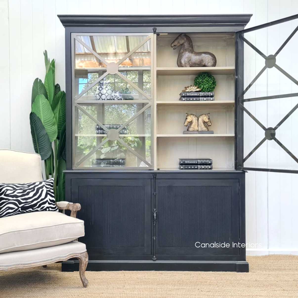 Pavilion Display Wall Unit Distressed CharcoalBlack  FRENCH  FURNITURE, HAMPTONS Style, PLANTATION Style, LIVING Room, LIVING Cupboards & Bookcases, STORAGE, STORAGE Bookshelves & Cupboards