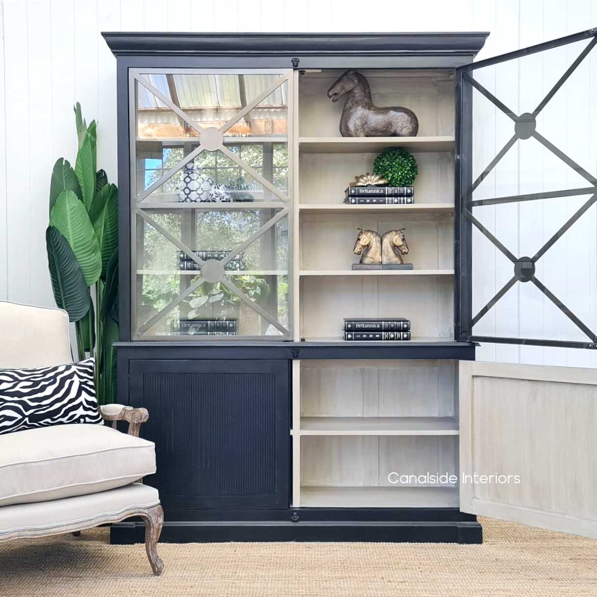 Pavilion Display Wall Unit Distressed CharcoalBlack  FRENCH  FURNITURE, HAMPTONS Style, PLANTATION Style, LIVING Room, LIVING Cupboards & Bookcases, STORAGE, STORAGE Bookshelves & Cupboards