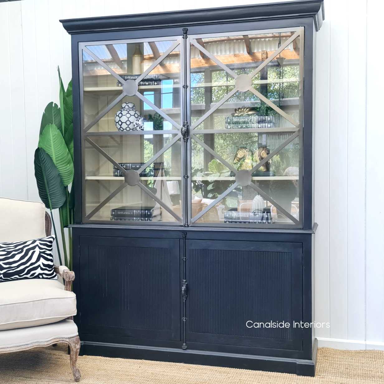 Pavilion Display Wall Unit Distressed CharcoalBlack  FRENCH  FURNITURE, HAMPTONS Style, PLANTATION Style, LIVING Room, LIVING Cupboards & Bookcases, STORAGE, STORAGE Bookshelves & Cupboards