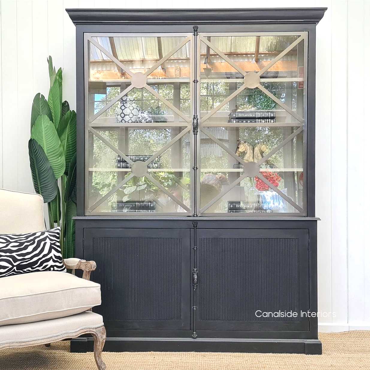 Pavilion Display Wall Unit Distressed CharcoalBlack  FRENCH  FURNITURE, HAMPTONS Style, PLANTATION Style, LIVING Room, LIVING Cupboards & Bookcases, STORAGE, STORAGE Bookshelves & Cupboards