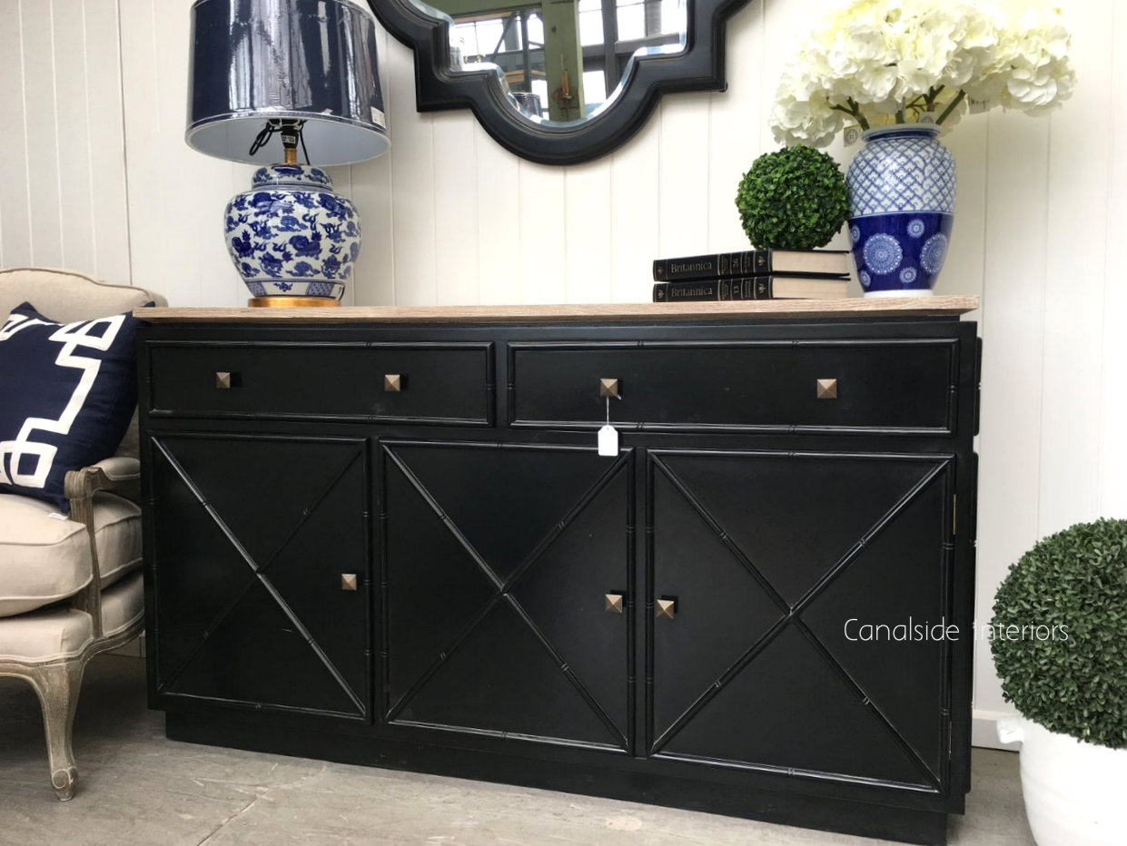 Beverly Buffet Distressed Black Limewash Top Canalside Interiors