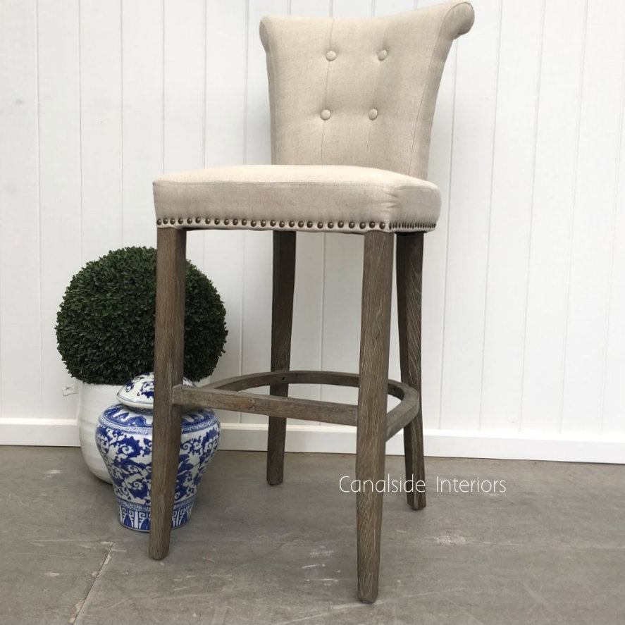 Montague Upholstered Buttoned Bar Stool Weathered Oak Canalside