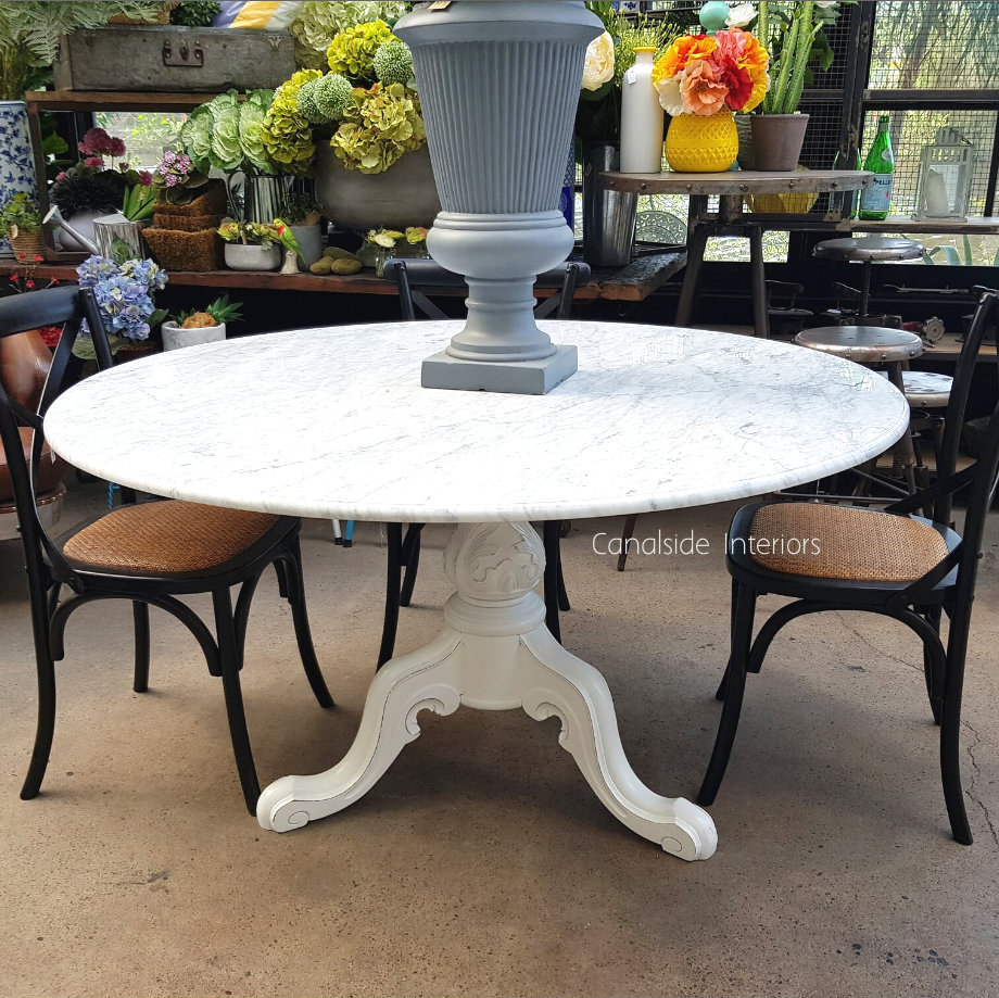 Amelie Carrara Marble Round Dining Table - Canalside Interiors