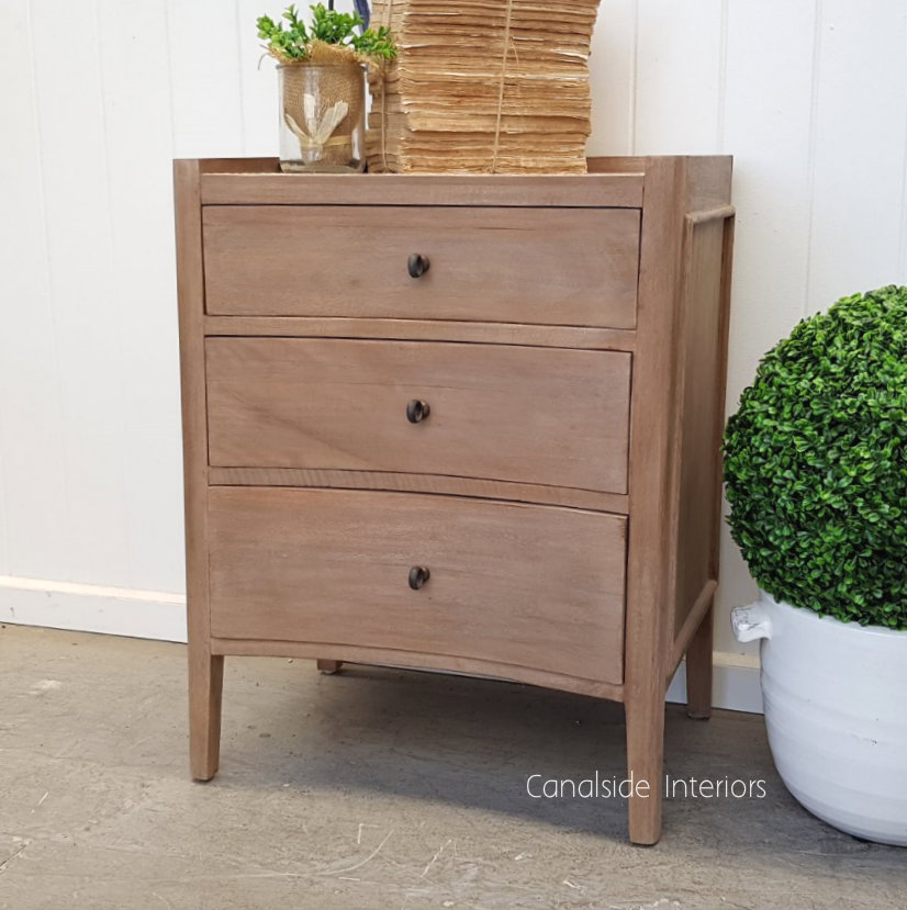 Tweed Hill Rattan Concave Bedside Weathered Oak w Rattan  BEDROOM, TABLES Side Tables, LIVING Coffee & Side Tables, BEDROOM Bedsides, PLANTATION STYLE