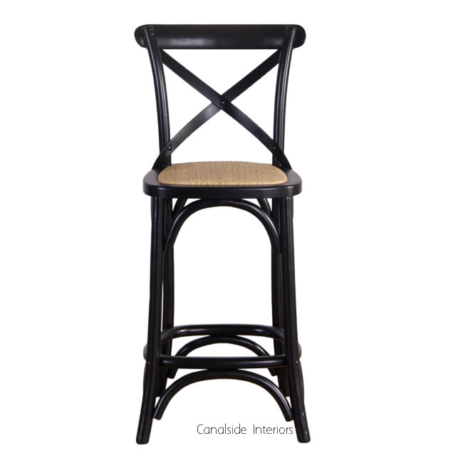 Cross Back Kitchen Stool 65cm Seat Height Black Canalside Interiors
