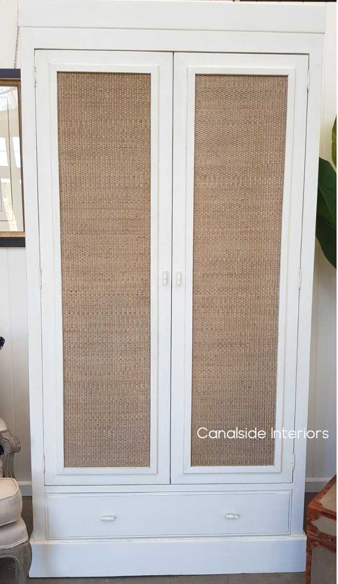 Tweed Hill Rattan Wardrobe Distressed White In Stock