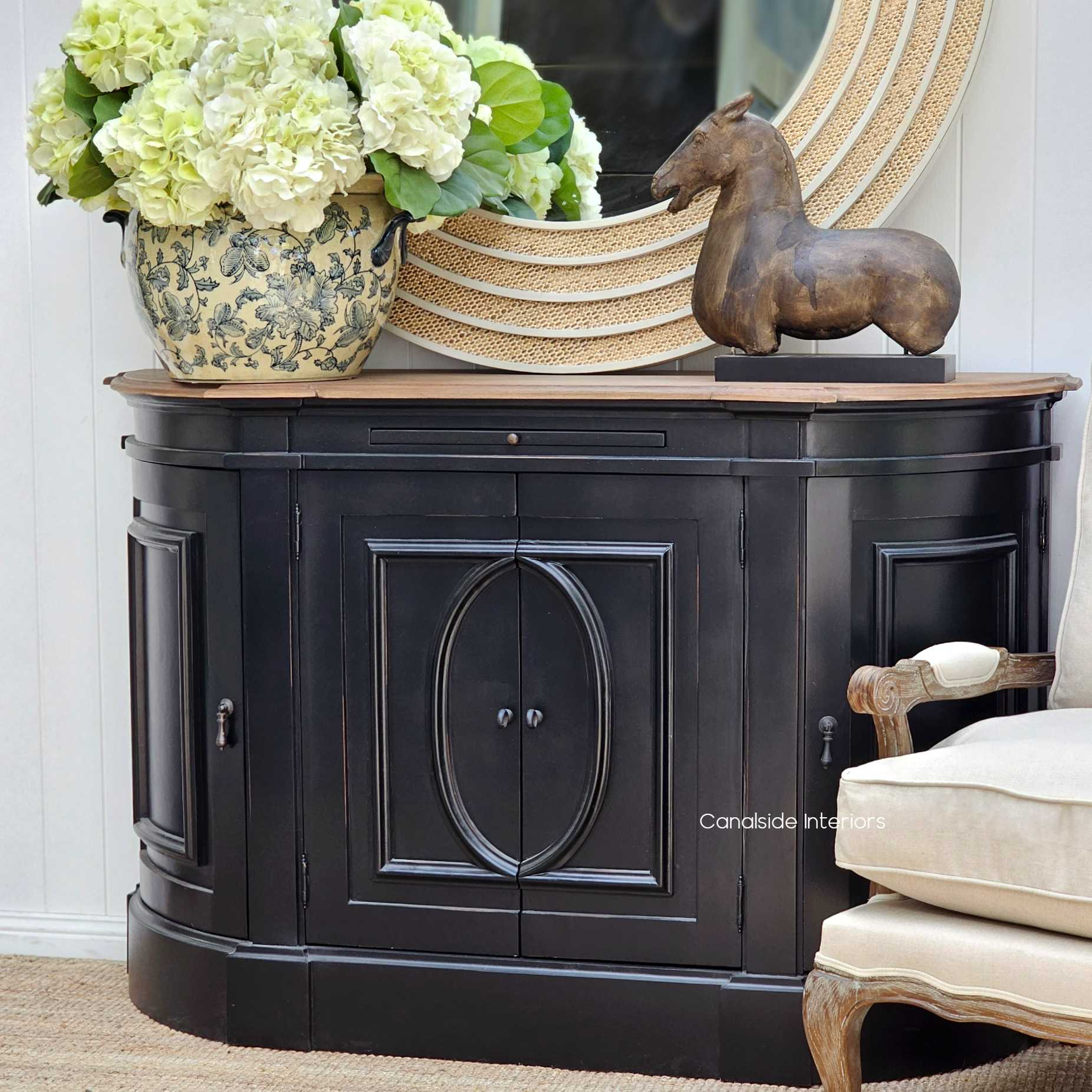 A full view of the Bastian sideboard, showing the balanced proportions that suit a variety of room layouts from bedroom to entryway - Canalside Interior