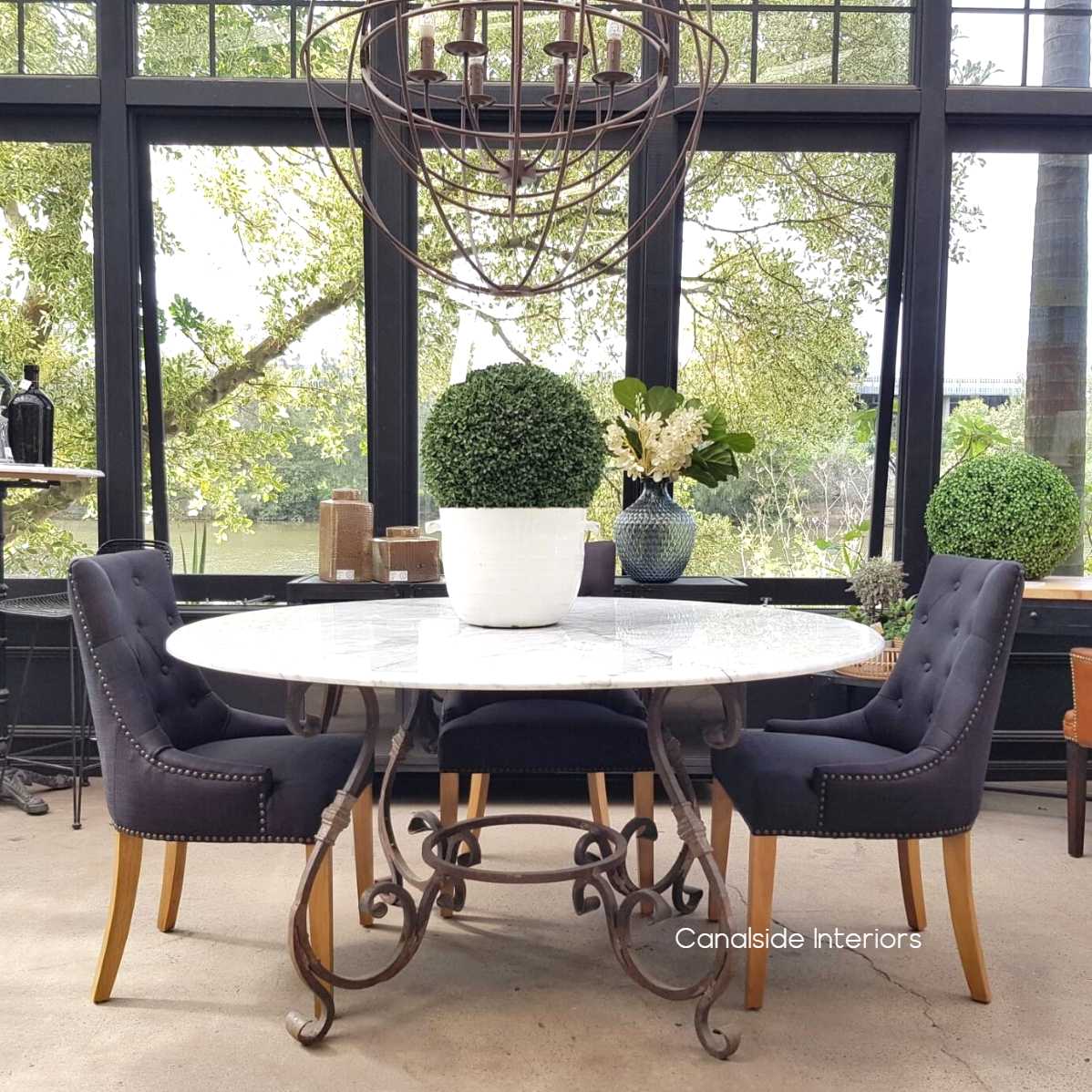 Santiago Round Dining Table with Carrara Marble Top 150cm ...