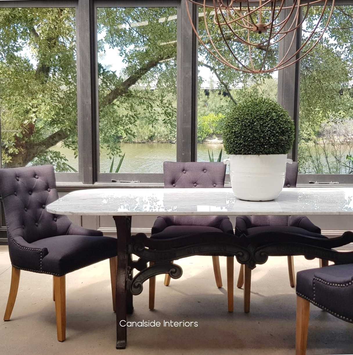 Hobbs Dining table with Carrara Marble Top - Canalside Interiors