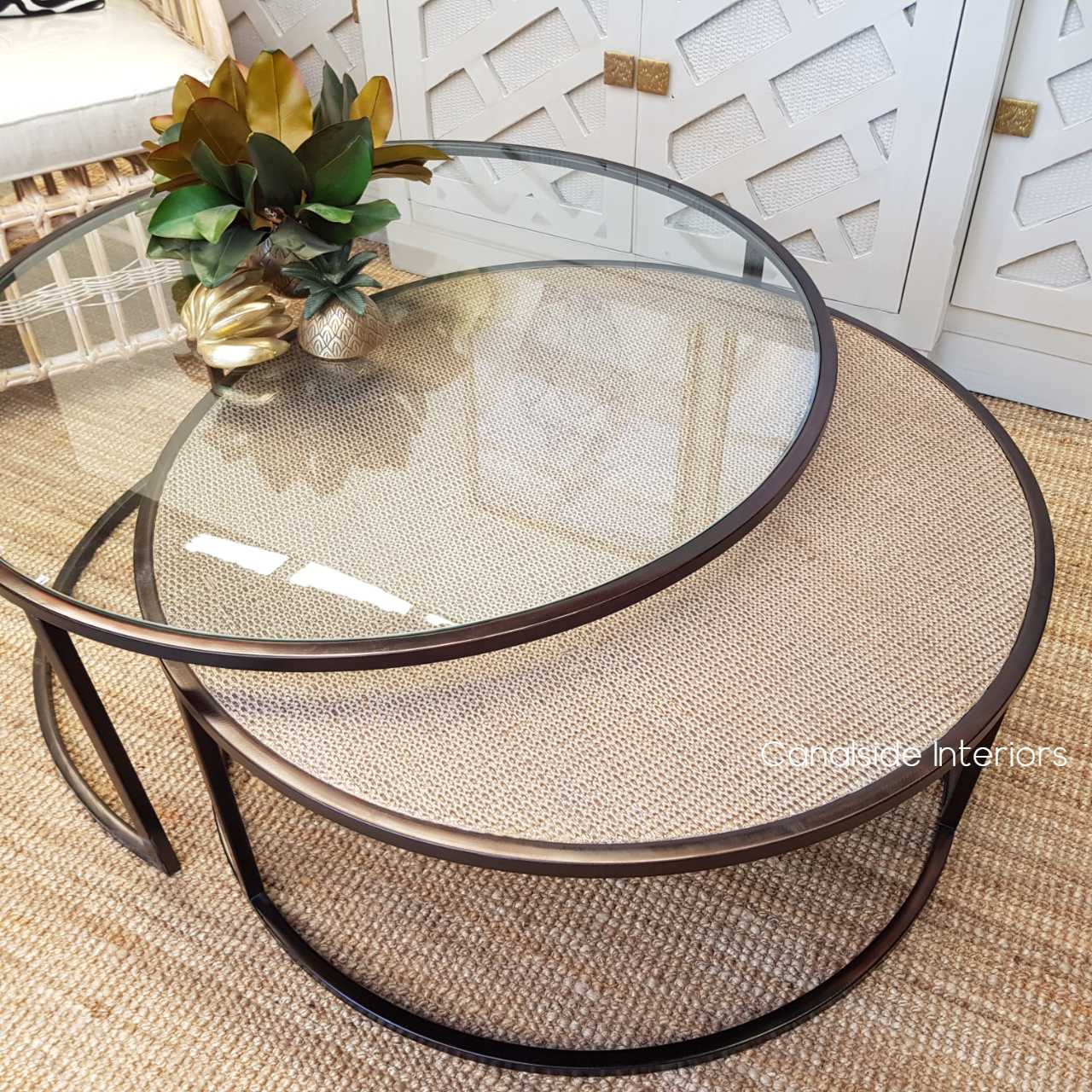 Knox Rattan Nesting Coffee Table Brass Adaptable Design Canalside