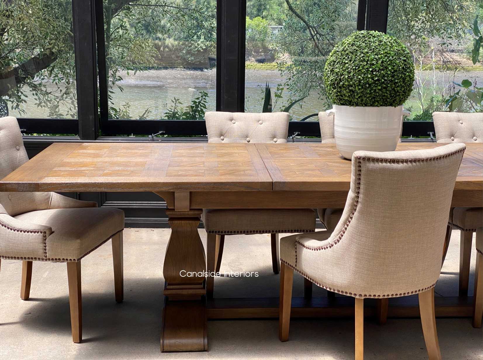 Provence Parquetry Double Extension Dining Table tables, hamptons, hamptons, hampton table, provincial, plantation, dining tables, trestle base, dining room