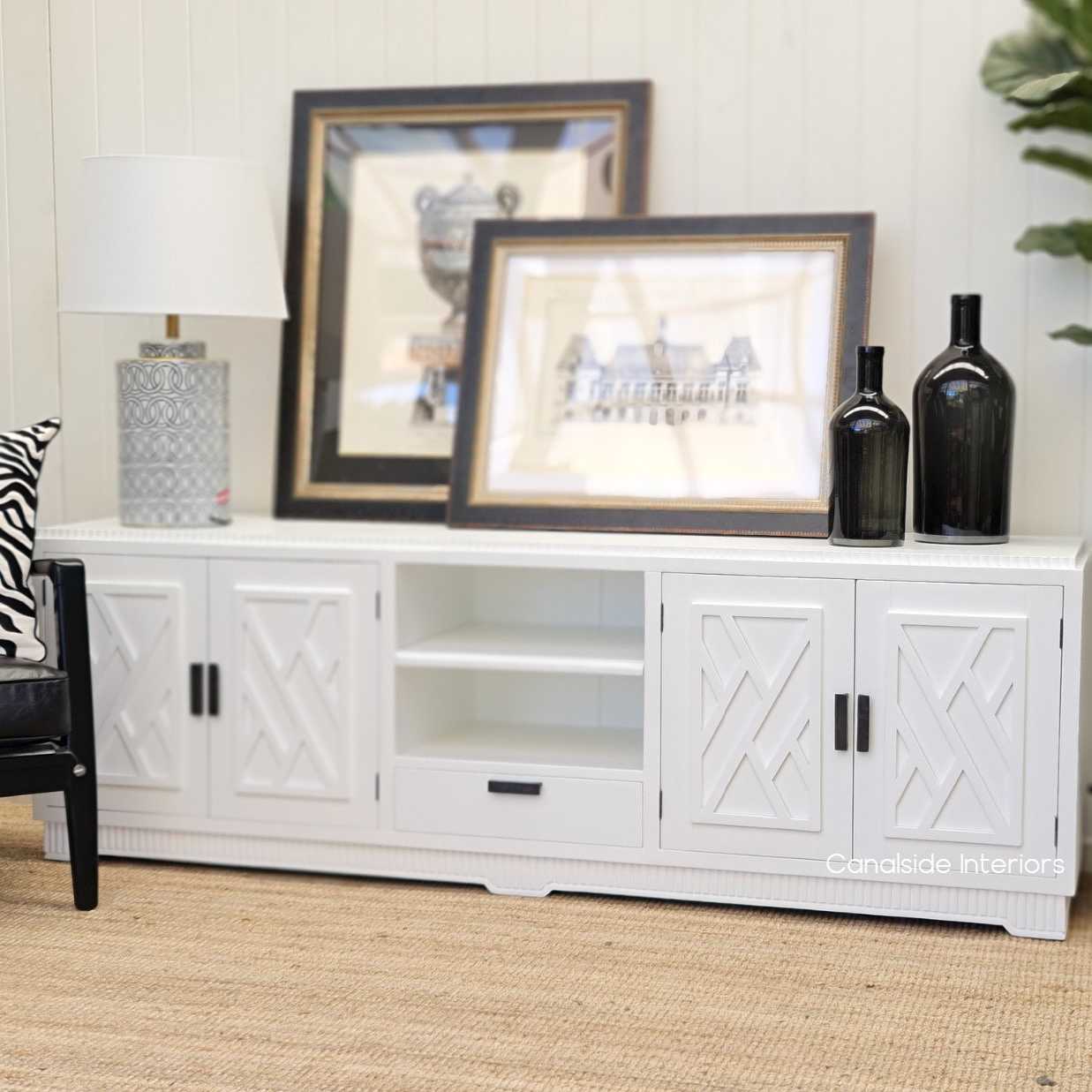 Ellery 4 Door TV Unit Sideboard White  HAMPTONS Style, PLANTATION Style, LIVING Room, LIVING TV Media & Storage, TABLES Sideboards & Buffets, STORAGE, STORAGE Sideboards & Buffets, PLANTATION STYLE Media Unit hollywood regency hollywood glam chinoiserie