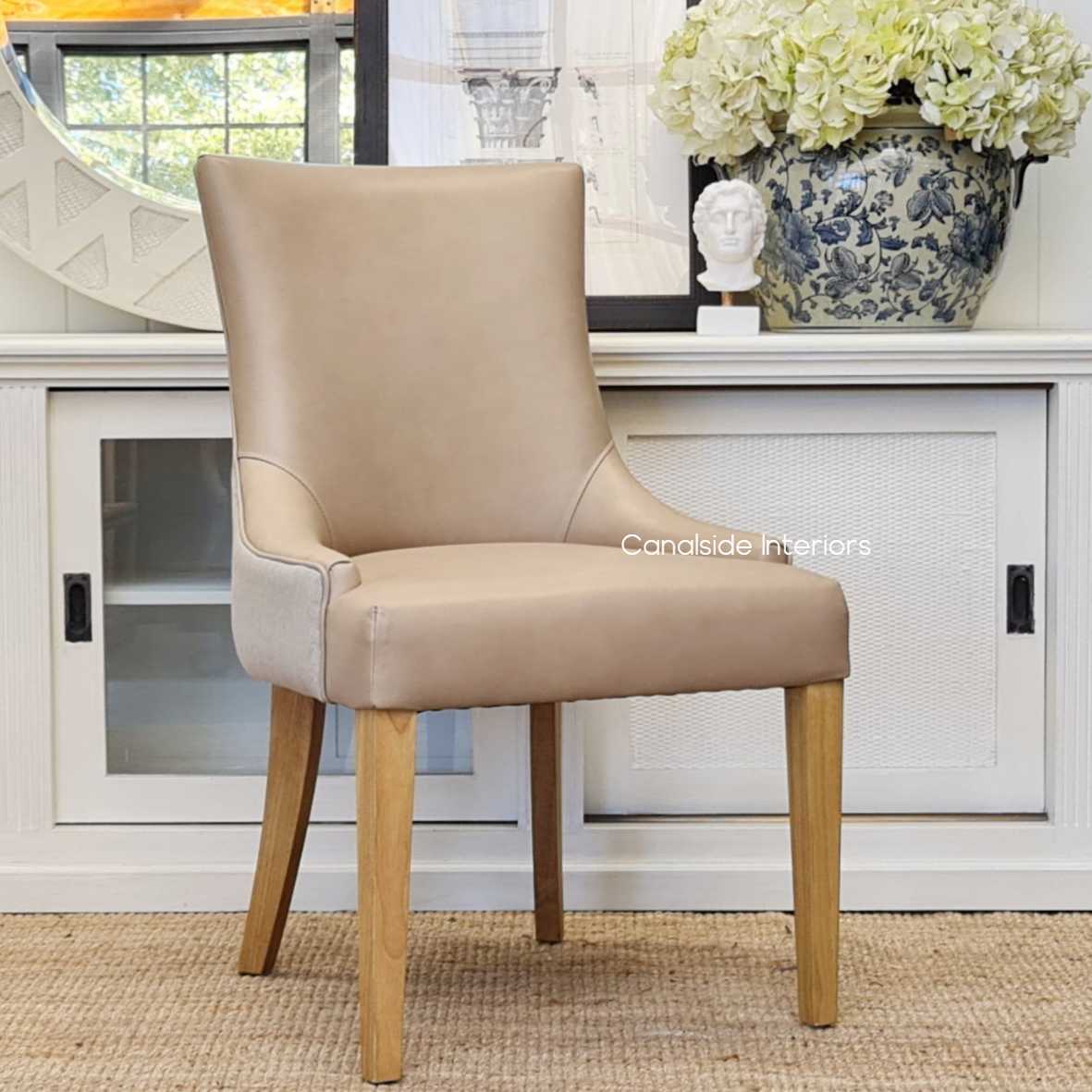 Aston Leather Linen Dining Chair natural legs base, CHAIRS, HAMPTONS Style, PLANTATION Style, CHAIRS Dining, kitchen, dining room, classic, timeless