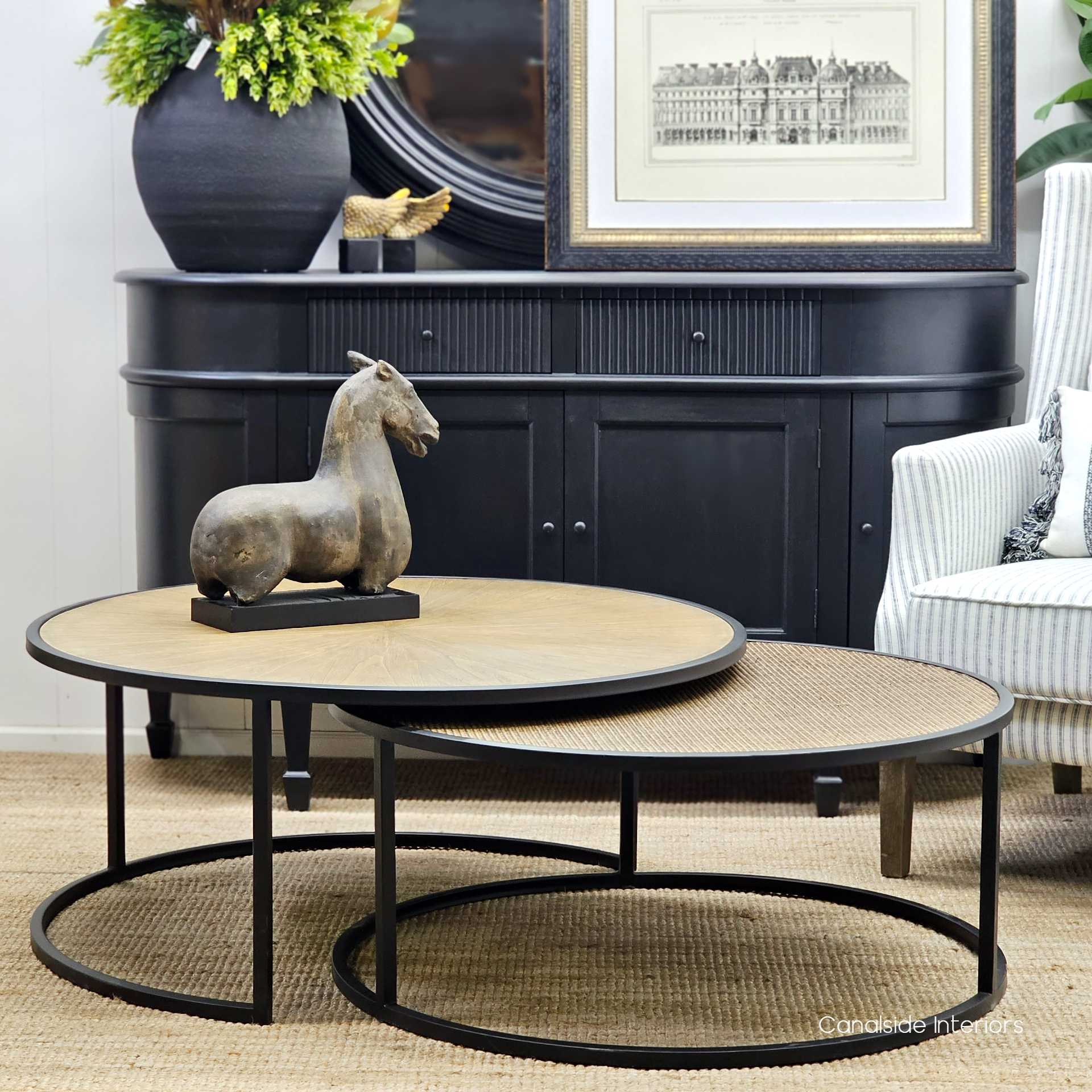 Knox Nesting Coffee Table Weathered Oak Rattan Canalside Interiors