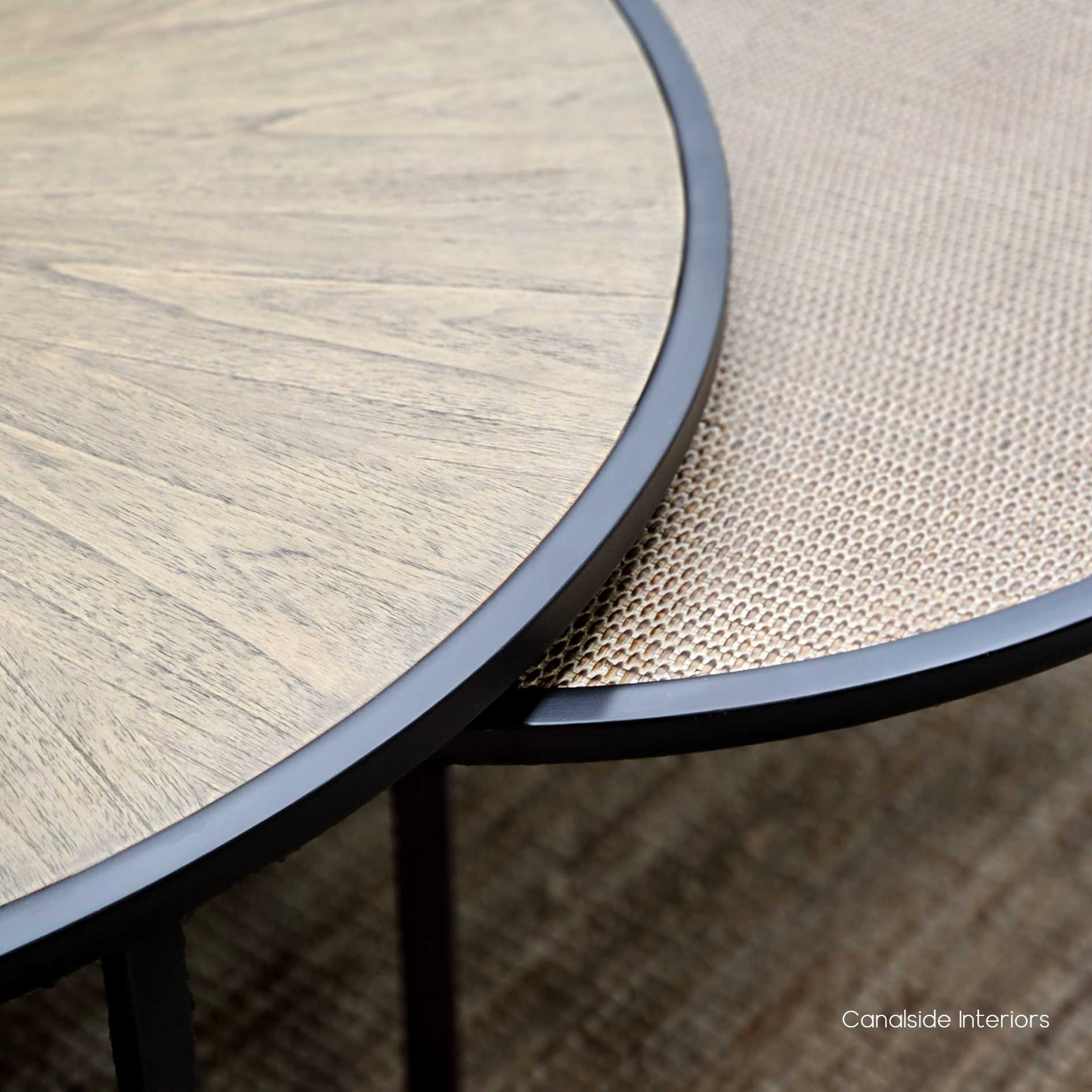 Knox Nesting Coffee Table Weathered Oak Rattan Canalside Interiors