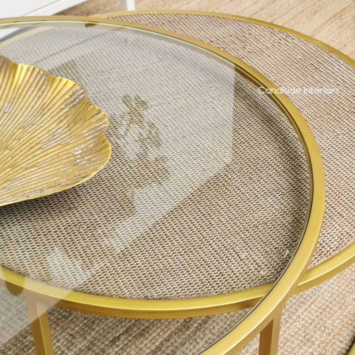 Knox Plantation Nesting Coffee Table Gold/Glass/Rattan Canalside