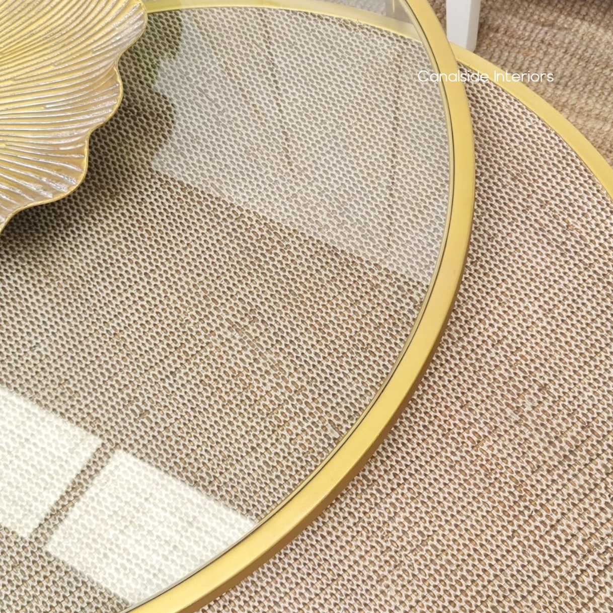 Knox Plantation Nesting Coffee Table Gold/Glass/Rattan Canalside