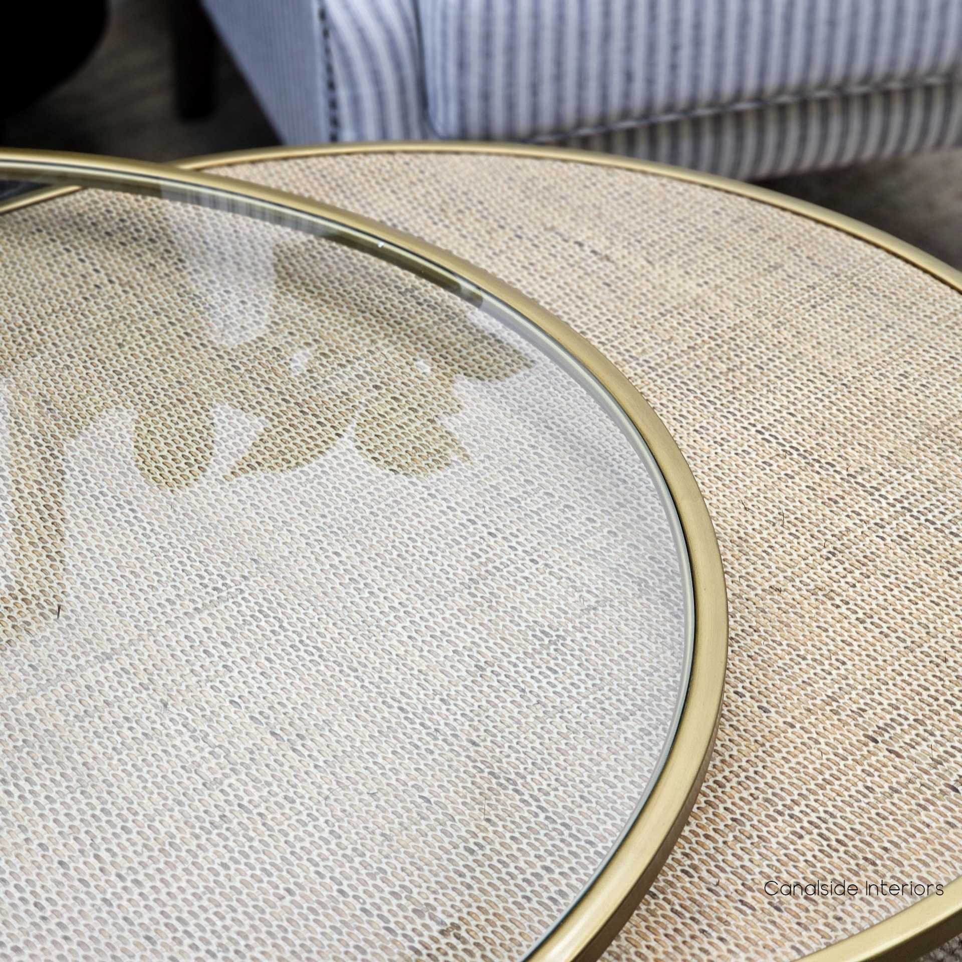 Knox Plantation Nesting Coffee Table Gold/Glass/Rattan Canalside