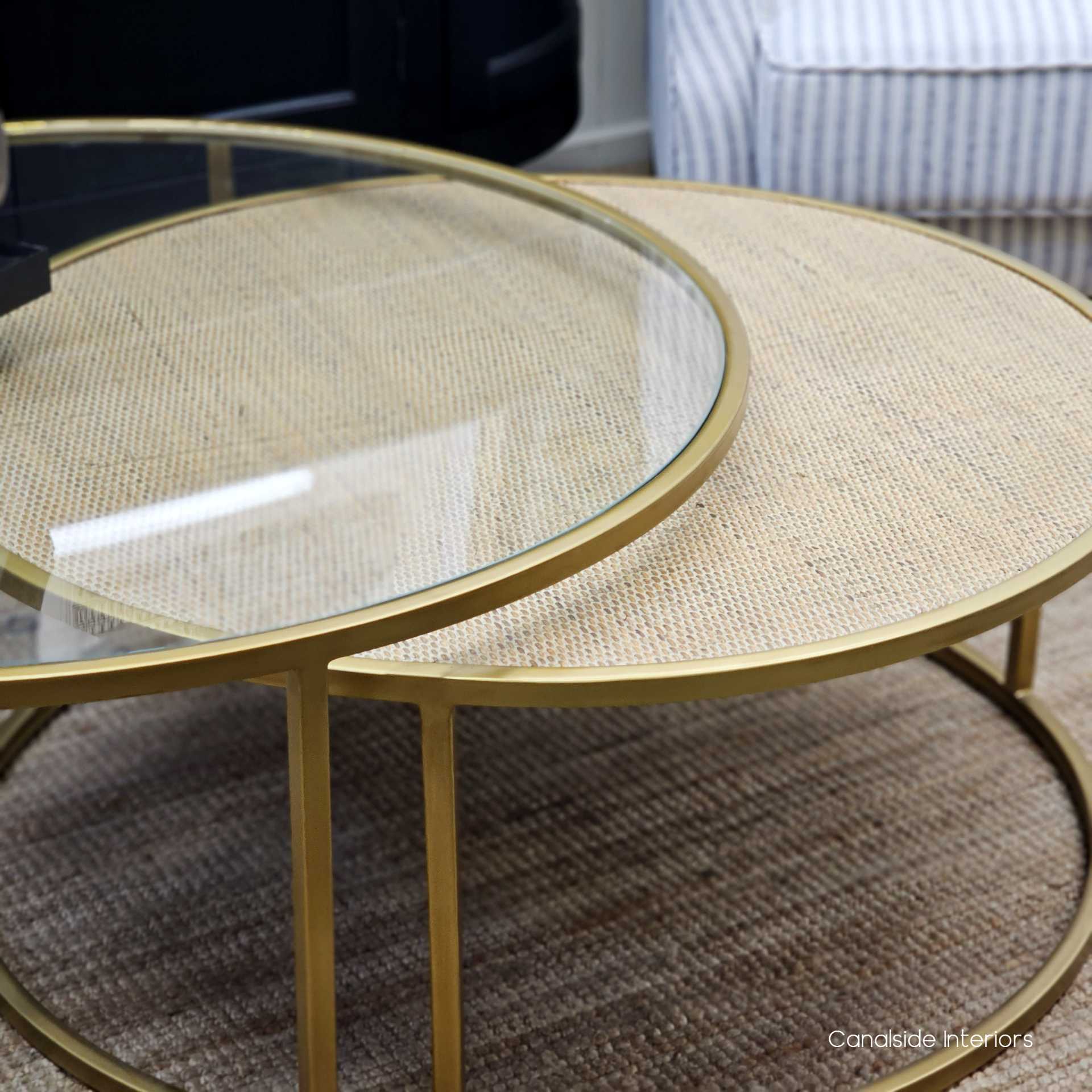 Knox Plantation Nesting Coffee Table Gold/Glass/Rattan Canalside