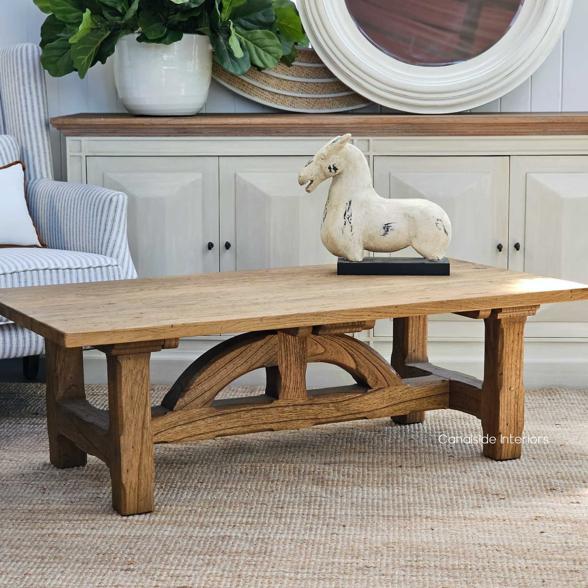 Full front view of the Treadstone Oak Table, a harmonious addition to a rustic-chic dining room, perfect for entertaining - Canalside Interiors.