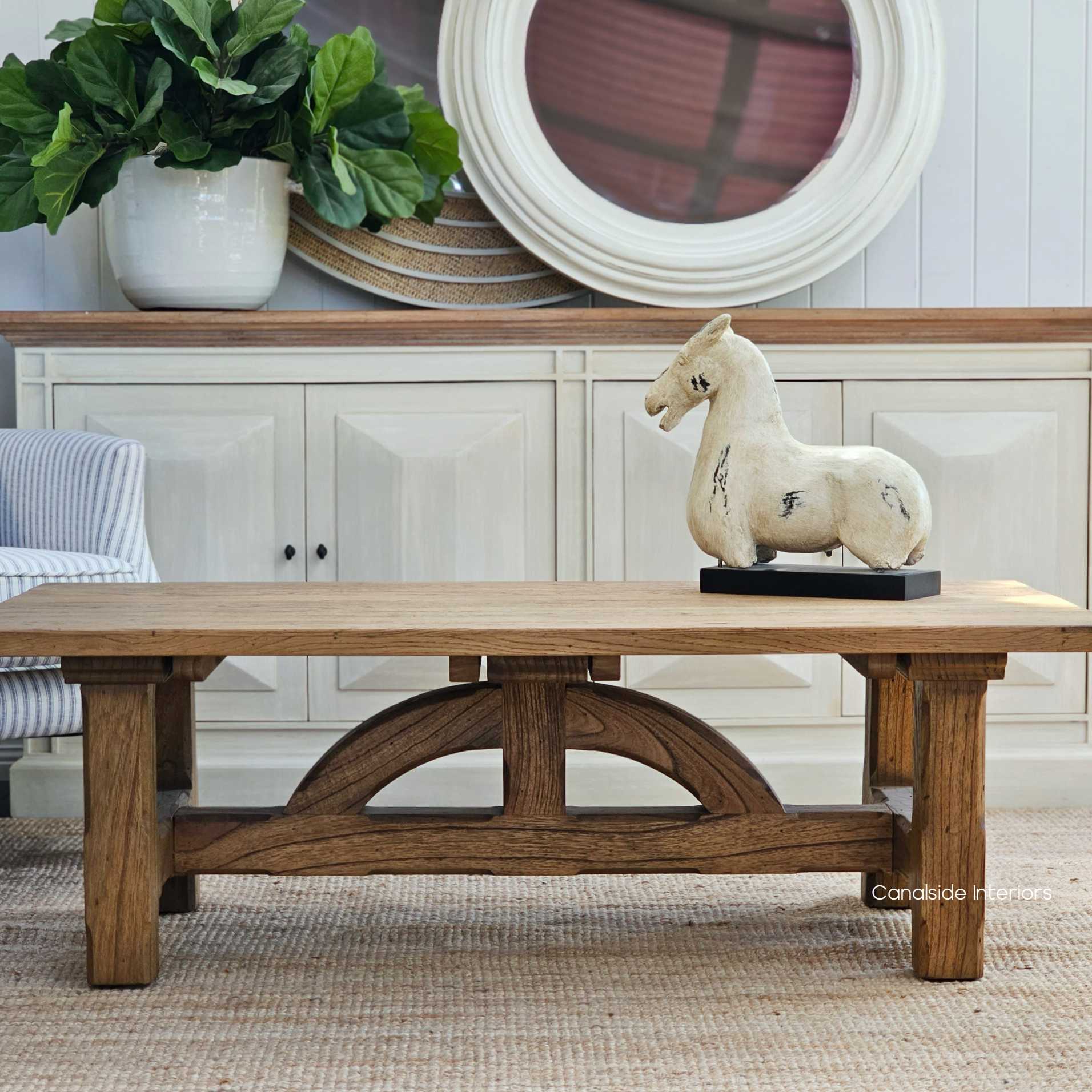 Elevated view of the Treadstone Coffee Table, showing off the wide surface ideal for a focal point in a contemporary living room