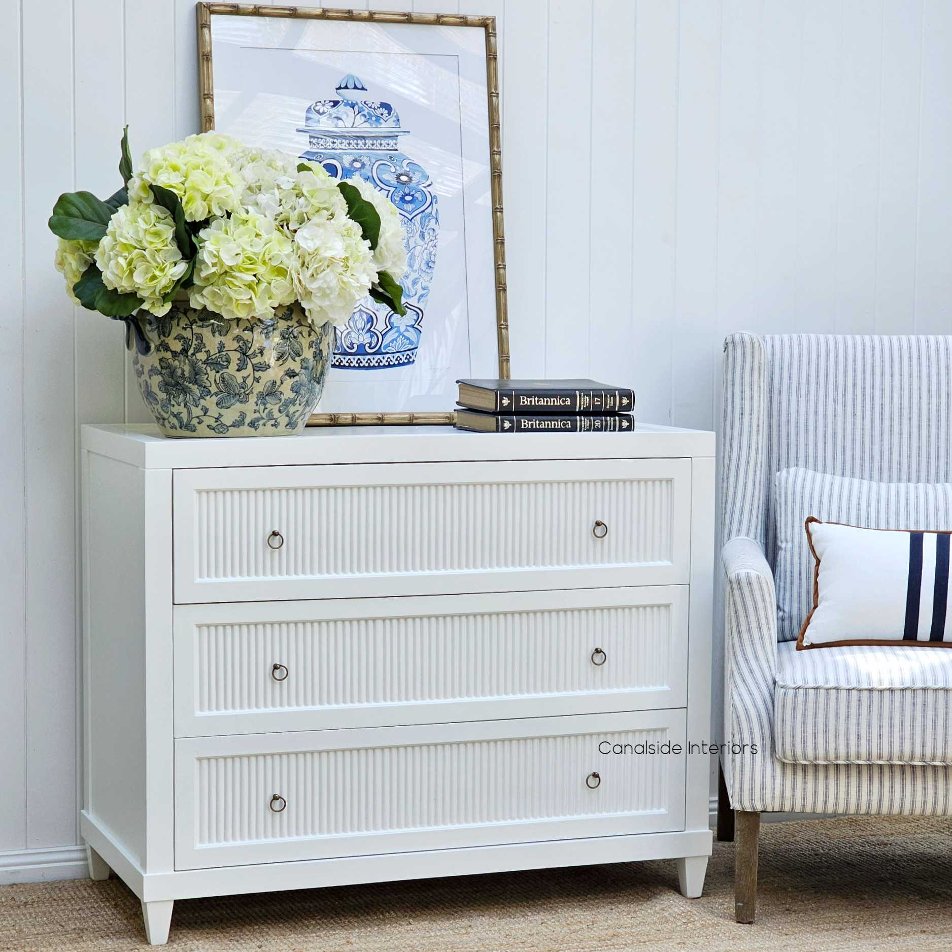White timber chest of drawers cheap