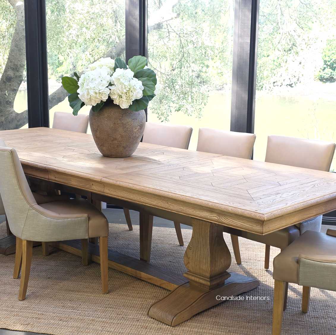 Chesterton Double Extension oak dining table in a classic formal dining room setting.