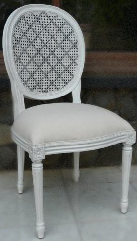 Princess LXVI Chair White with Grey Checker Rattan