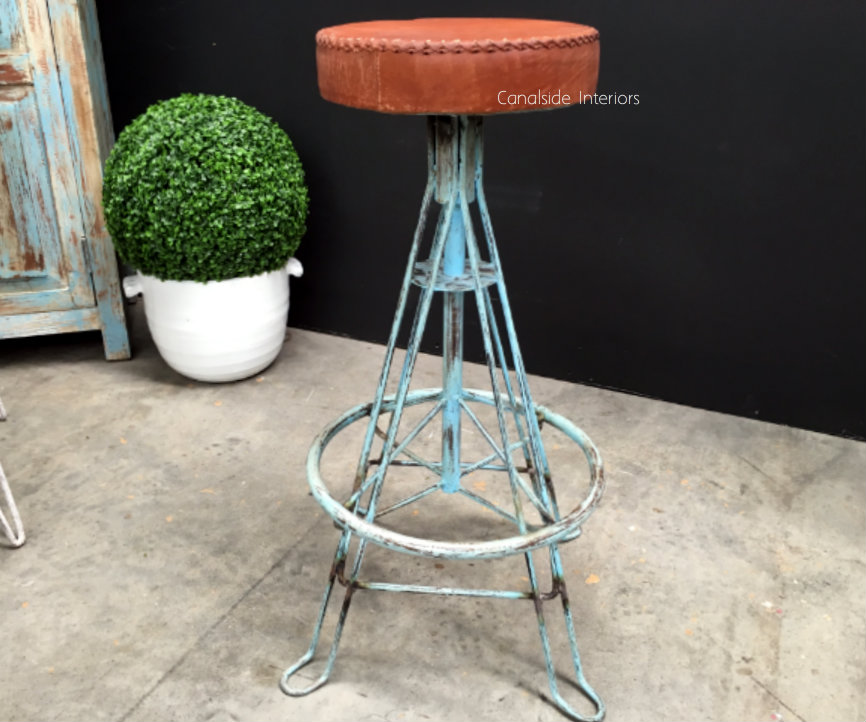 Torque Industrial Stool Distressed Aqua Green