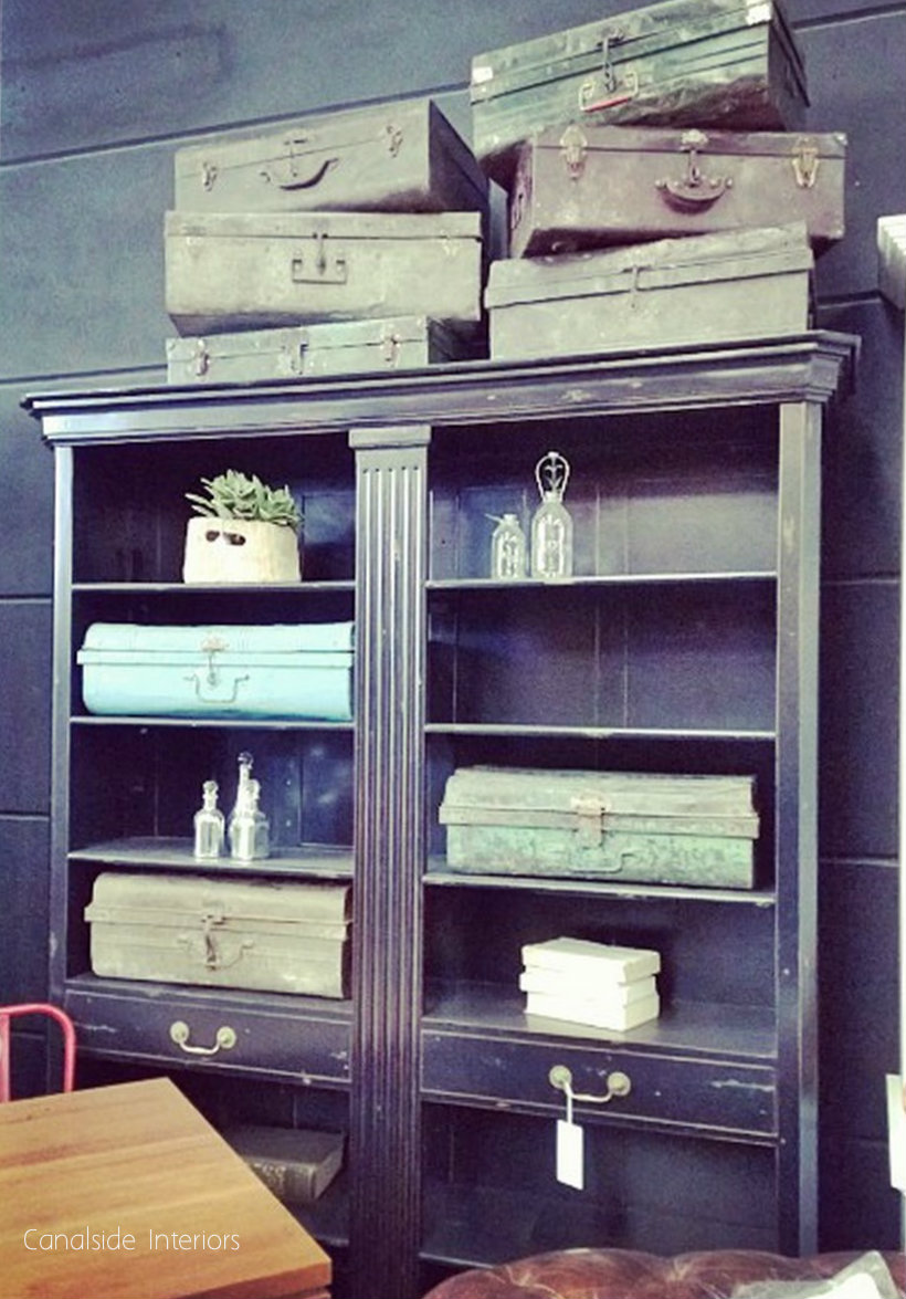 Cheverney Open Bookcase Distressed Black Sold Out Canalside
