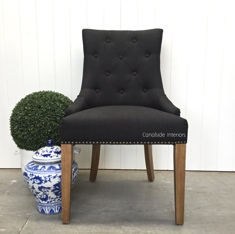 Bennet Button Back Dining Chair Black Charcoal Canalside Interiors