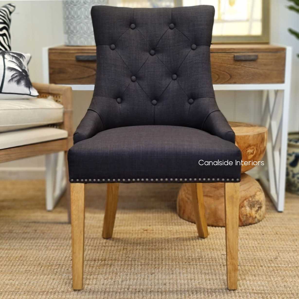 Bennet Button Back Upholstered Dining Chair Black Charcoal  FRENCH  FURNITURE, CHAIRS, HAMPTONS Style, PLANTATION Style, CHAIRS Dining