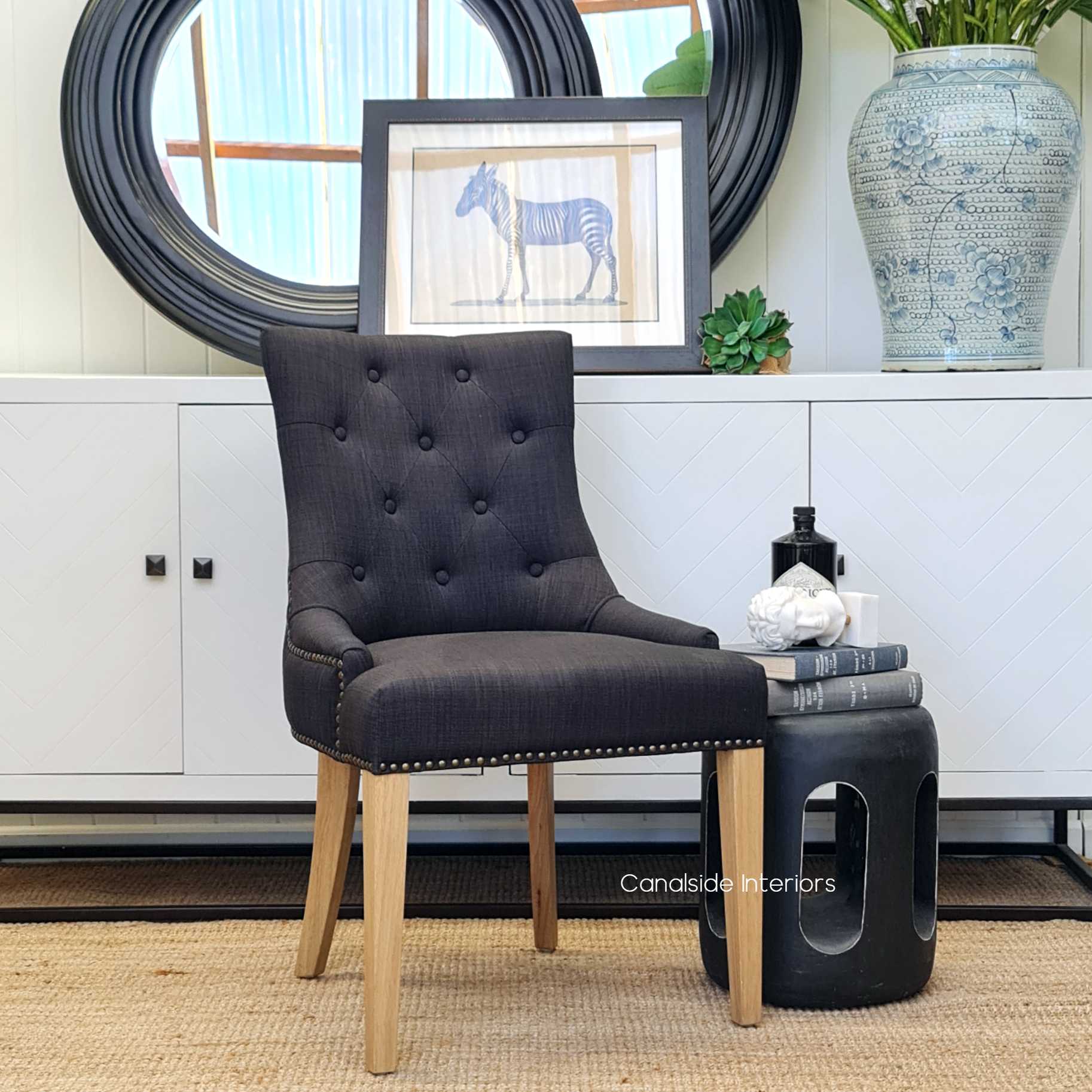 Bennet Button Back Upholstered Dining Chair Black Charcoal  FRENCH  FURNITURE, CHAIRS, HAMPTONS Style, PLANTATION Style, CHAIRS Dining