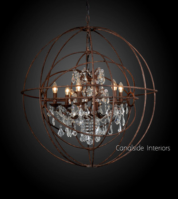 Foucault Iron Orb Crystal Chandelier 73cm Canalside Interiors