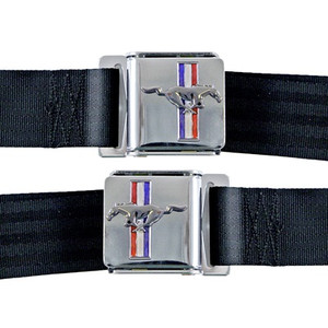 1964-1973 Mustang Seat Belt Set with Emblem, Medium Blue 1964-1973 Mustang Seat Belt Set with Emblem, Medium Blue