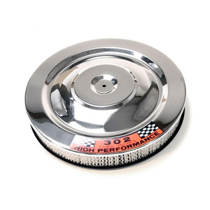 14" Chrome Air Cleaner, With Blue Base And 302 Hi-po Decal 14" Chrome Air Cleaner, With Blue Base And 302 Hi-po Decal