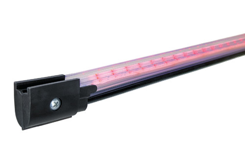 LED-BRM-K12 Pegasus+ VisiLight LED strip lit red in clear mounting channel with end pivot clamp