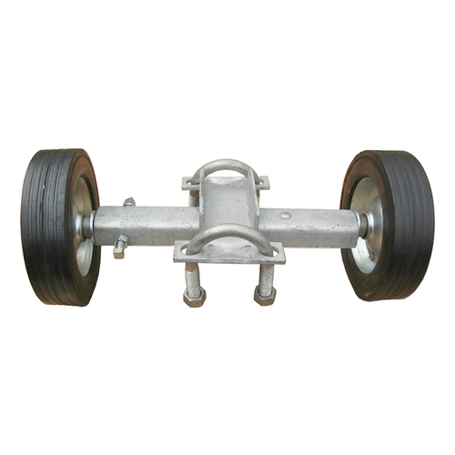 Jansen RGW Double Wheel Rolling Gate Wheel Assembly, 6" Rubber Wheels, Fits 1-5/8" to 1-7/8" Pipe