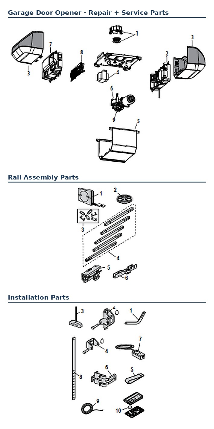 Chamberlain B1381 and B1381C belt drive garage door opener replacement parts diagram